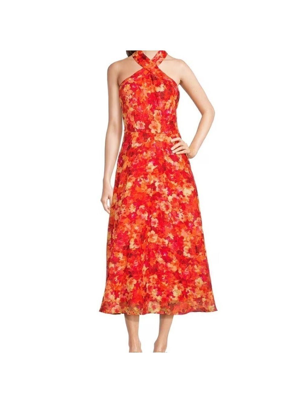 Alex Marie Dalton Dress Halter Neck Sleeveless Floral Orange Multi Size 16 New